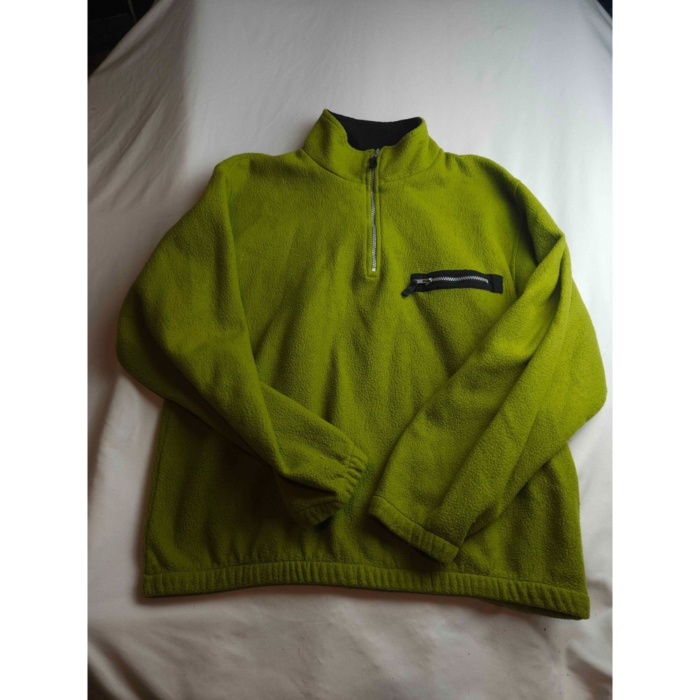 M.E. Sport Fleece Sweatshirt Mens Large Green 1/4 Zip Pullover Mock Neck Outdoor